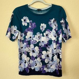 Talbots Teal & Purple Floral Lightweight Knit Short Sleeve Top